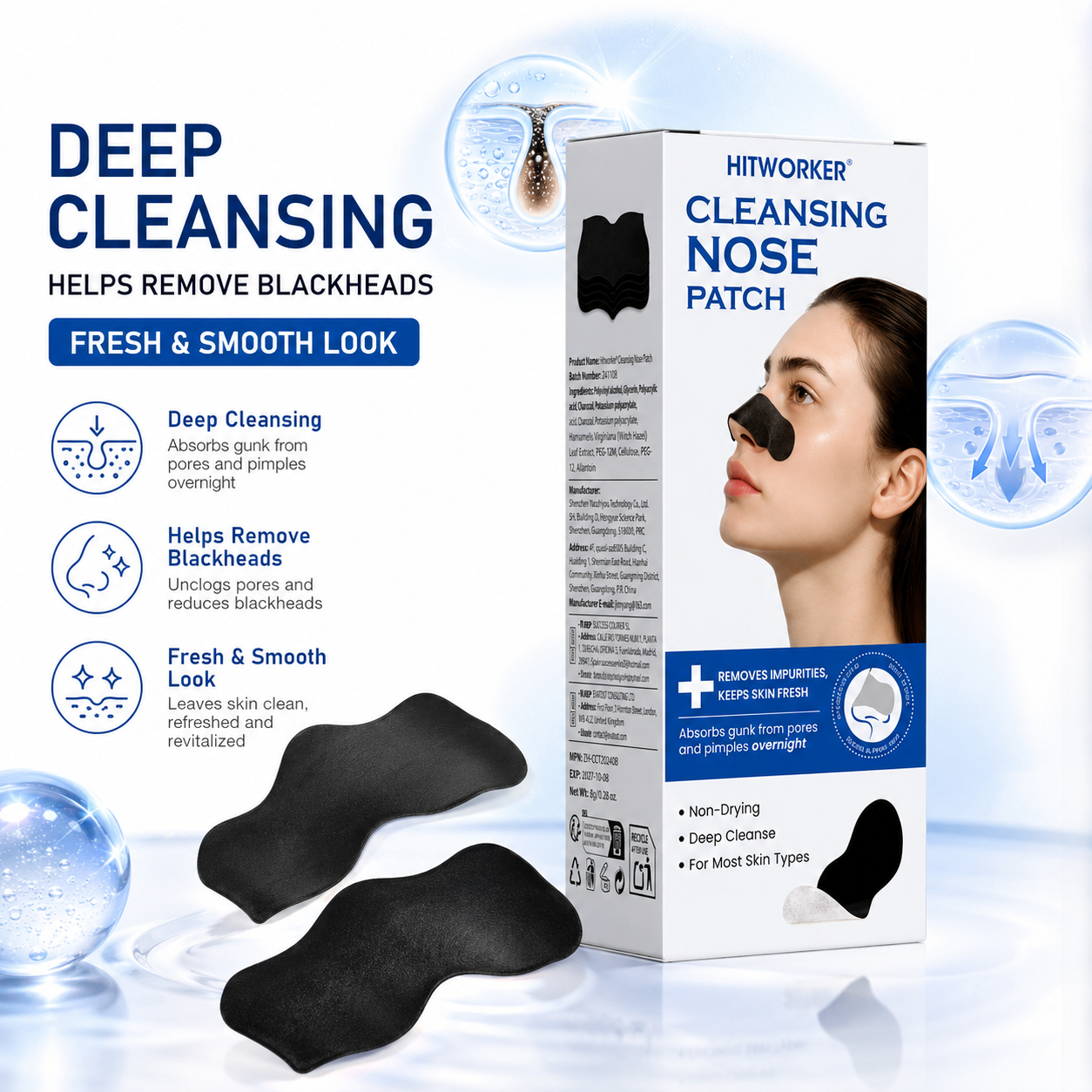 Charcoal Pore Strip - HITWORKER Blackhead Remover Nose Patch Charcoal