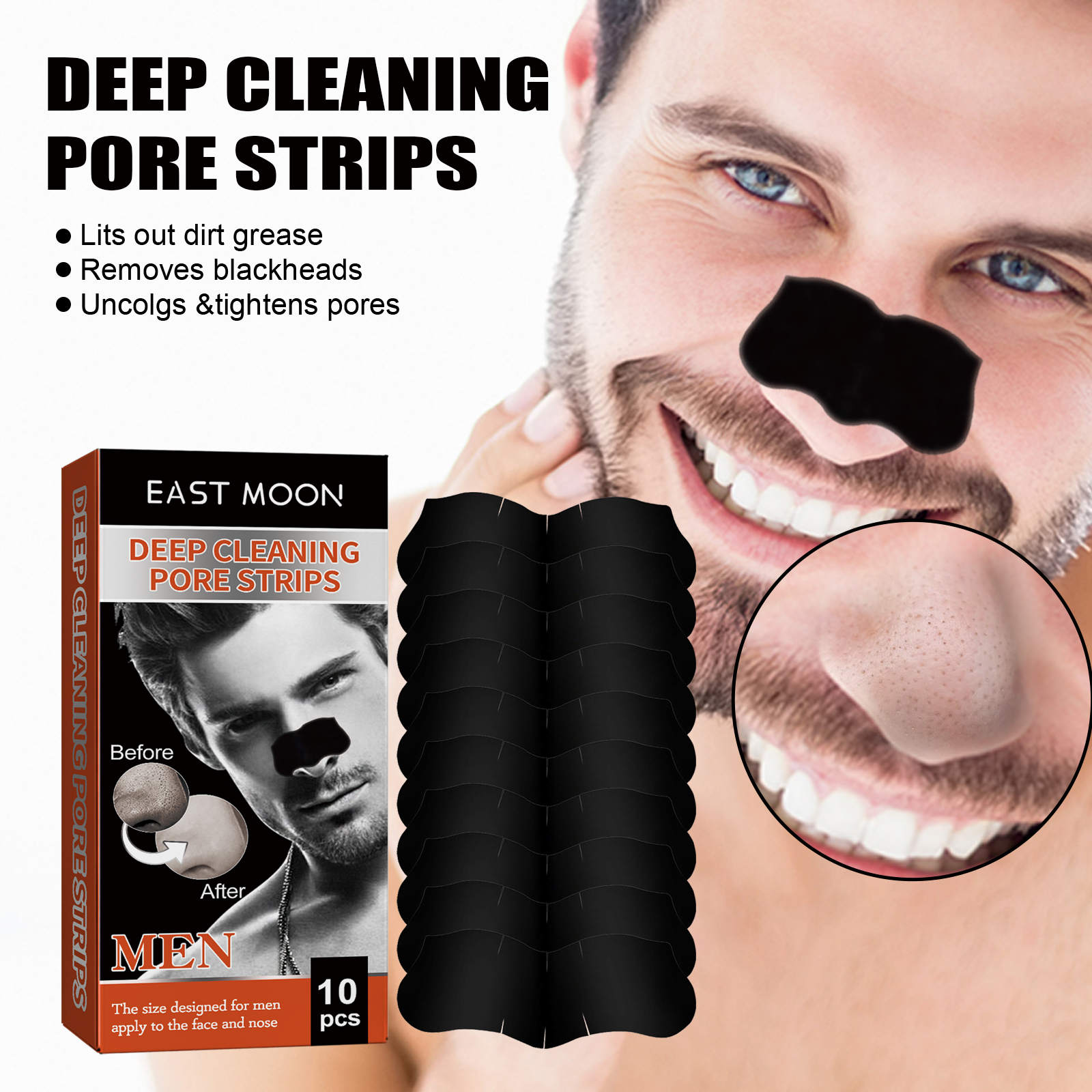Charcoal Pore Strip - Men's Bamboo Charcoal Blackhead Patches Tighten