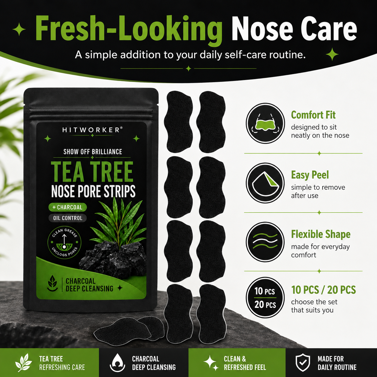 10/20Pcs Black Blackhead Remov - Charcoal Pore Strip ulasan dan harga